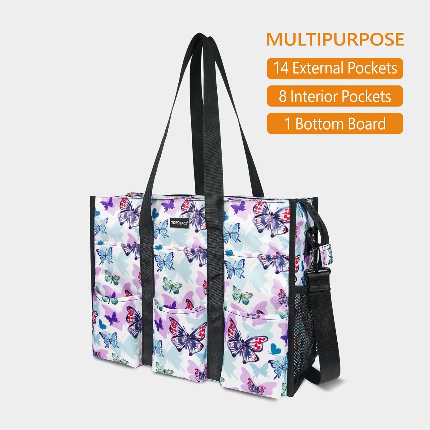 image:imageTOPDesign Utility Water Resistant Tote Bag with 22 Pockets Top Zipper Closure amp Thick Bottom Support for Working WomenButterfly