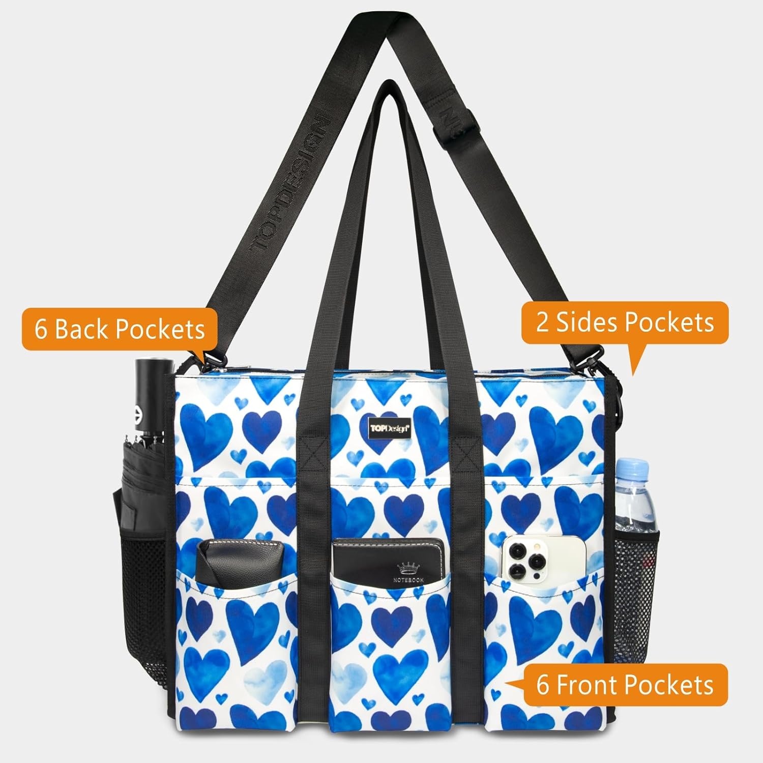 image:imageTOPDesign Utility Water Resistant Tote Bag with 22 Pockets Top Zipper Closure amp Thick Bottom Support for Working WomenLove