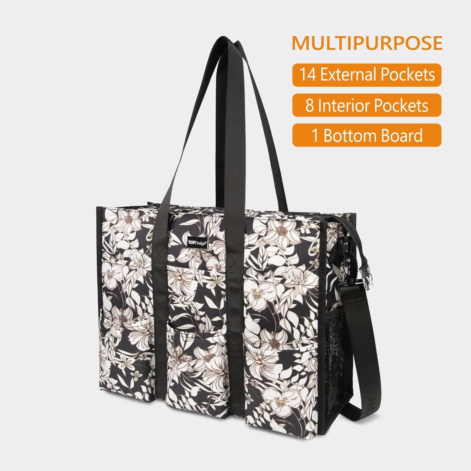image:imageTOPDesign Utility Water Resistant Tote Bag with 22 Pockets Top Zipper Closure amp Thick Bottom Support for Working WomenMorning Glory