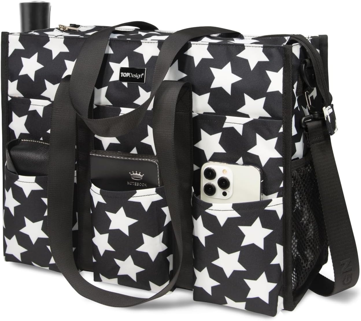 image:imageTOPDesign Utility Water Resistant Tote Bag with 22 Pockets Top Zipper Closure amp Thick Bottom Support for Working WomenPentagram
