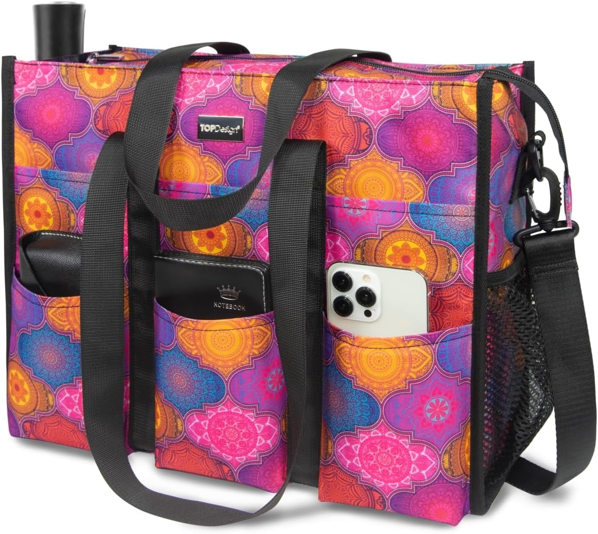 image:imageTOPDesign Utility Water Resistant Tote Bag with 22 Pockets Top Zipper Closure amp Thick Bottom Support for Working WomenYoga Totem