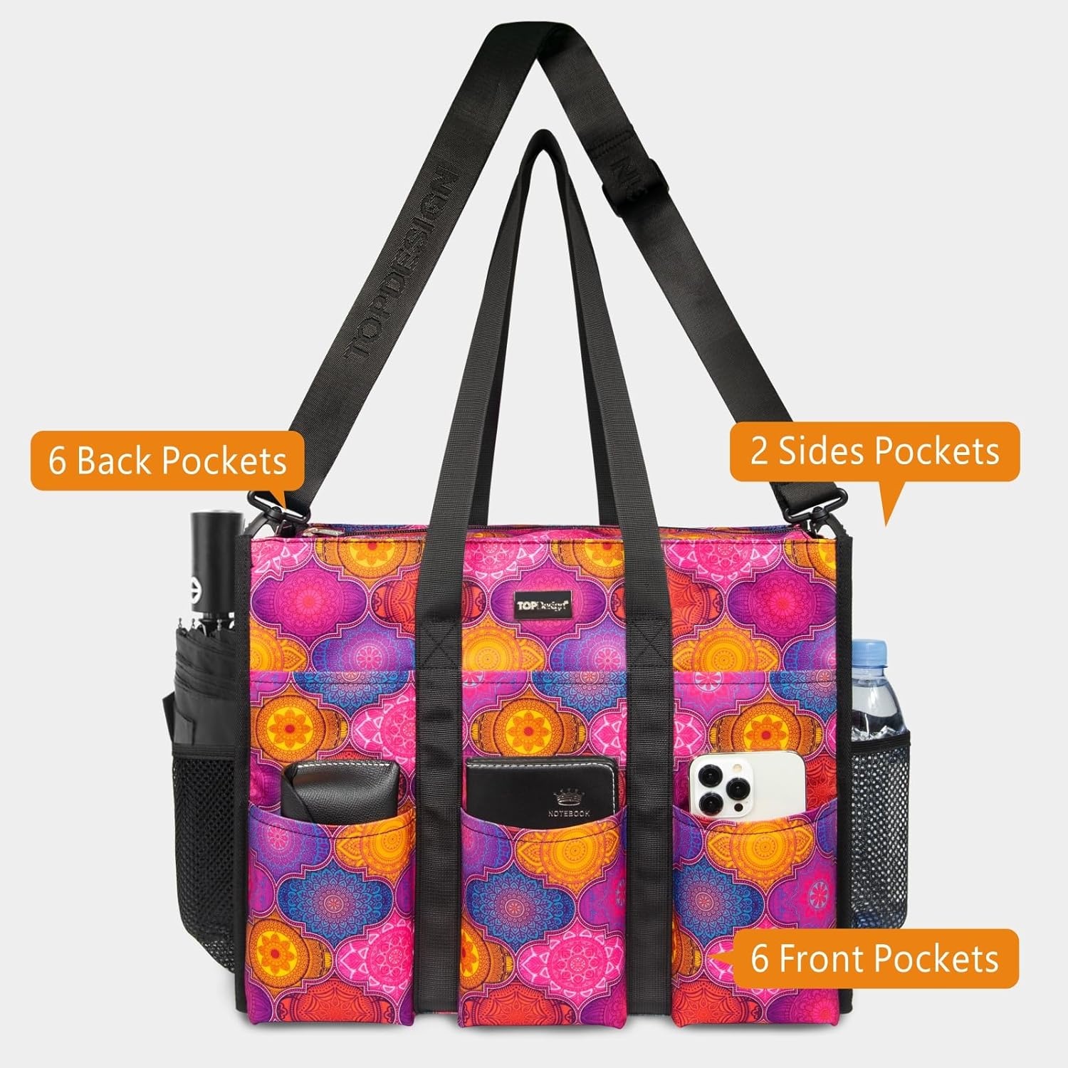 image:imageTOPDesign Utility Water Resistant Tote Bag with 22 Pockets Top Zipper Closure amp Thick Bottom Support for Working WomenYoga Totem