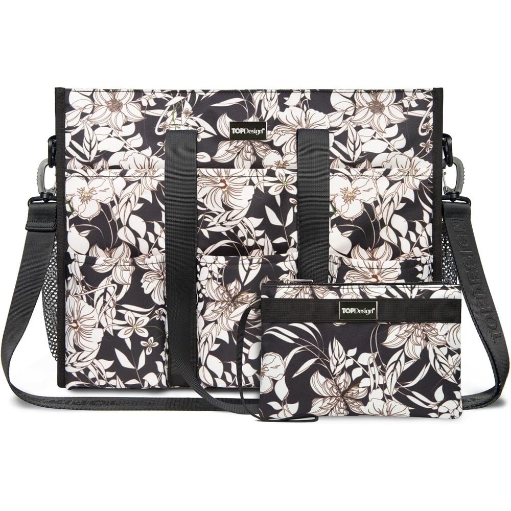 image:imageTOPDesign Utility Water Resistant Tote Bag with 22 Pockets Top Zipper Closure amp Thick Bottom Support for Working WomenMorning Glory