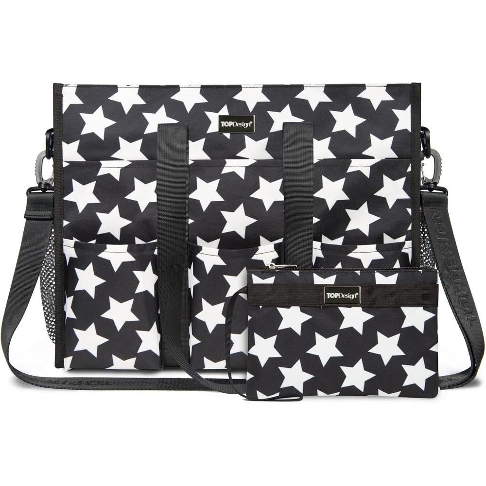 image:imageTOPDesign Utility Water Resistant Tote Bag with 22 Pockets Top Zipper Closure amp Thick Bottom Support for Working WomenPentagram