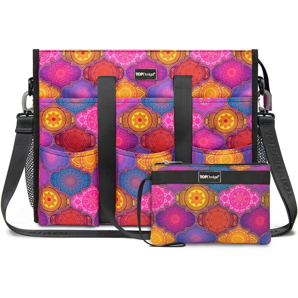 image:imageTOPDesign Utility Water Resistant Tote Bag with 22 Pockets Top Zipper Closure amp Thick Bottom Support for Working WomenYoga Totem