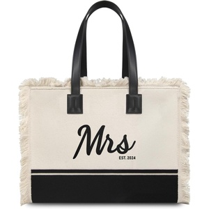 image:imageTOPDesign Mrs 2024 Bride Canvas Tote Bag Gifts Bridal Shower Bachelorette Party Engagement Wedding Gifts Miss to Mrs Bride to Be Large Black amp White