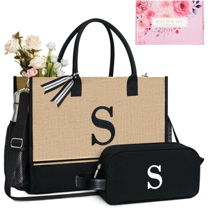 image:imageTOPDesign Personalized Initial Canvas Tote Bag for Wedding Birthday Beach Perfect Gifts for Women Mom Teachers FriendsBlack  Brown
