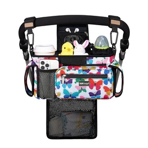 image:imageTOPDesign Universal Baby Stroller Organizer Stroller Caddy with Detachable Mesh Bag amp Heightened Insulated Cup Holders amp NonSlip Secure Hooks Accessories Fits Most Strollers BlackColorful Butterfly