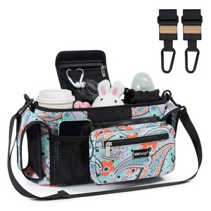 image:imageTOPDesign Universal Baby Stroller Organizer Stroller Caddy with Detachable Mesh Bag amp Heightened Insulated Cup Holders amp NonSlip Secure Hooks Accessories Fits Most Strollers BlackGreen Bandanna
