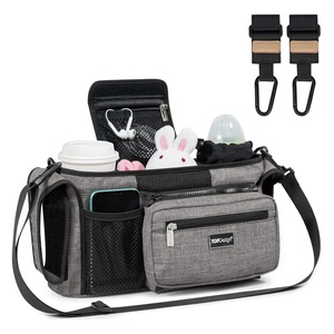 image:imageTOPDesign Universal Baby Stroller Organizer Stroller Caddy with Detachable Mesh Bag amp Heightened Insulated Cup Holders amp NonSlip Secure Hooks Accessories Fits Most Strollers BlackGrey