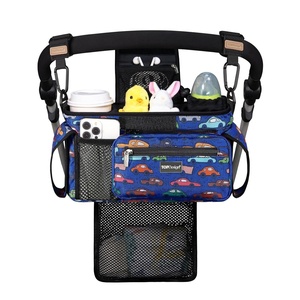 image:imageTOPDesign Universal Baby Stroller Organizer Stroller Caddy with Detachable Mesh Bag amp Heightened Insulated Cup Holders amp NonSlip Secure Hooks Accessories Fits Most Strollers BlackCars