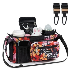 image:imageTOPDesign Universal Baby Stroller Organizer Stroller Caddy with Detachable Mesh Bag amp Heightened Insulated Cup Holders amp NonSlip Secure Hooks Accessories Fits Most Strollers BlackFive Petal Flower