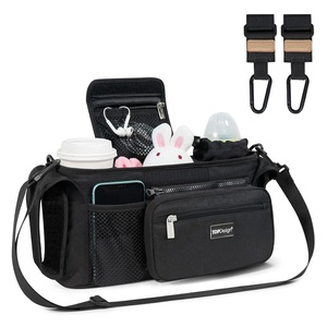 image:imageTOPDesign Universal Baby Stroller Organizer Stroller Caddy with Detachable Mesh Bag amp Heightened Insulated Cup Holders amp NonSlip Secure Hooks Accessories Fits Most Strollers BlackBlack