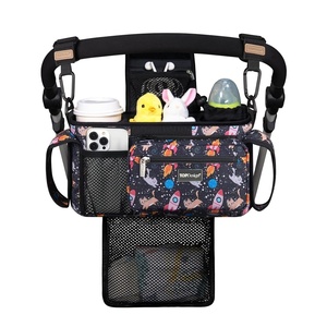 image:imageTOPDesign Universal Baby Stroller Organizer Stroller Caddy with Detachable Mesh Bag amp Heightened Insulated Cup Holders amp NonSlip Secure Hooks Accessories Fits Most Strollers BlackCats  Rockets