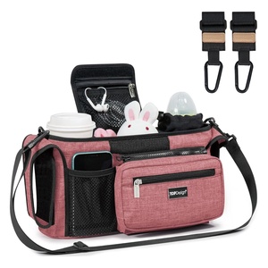 image:imageTOPDesign Universal Baby Stroller Organizer Stroller Caddy with Detachable Mesh Bag amp Heightened Insulated Cup Holders amp NonSlip Secure Hooks Accessories Fits Most Strollers BlackRed