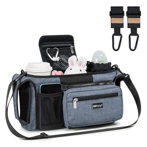image:imageTOPDesign Universal Baby Stroller Organizer Stroller Caddy with Detachable Mesh Bag amp Heightened Insulated Cup Holders amp NonSlip Secure Hooks Accessories Fits Most Strollers BlackBlue