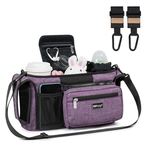 image:imageTOPDesign Universal Baby Stroller Organizer Stroller Caddy with Detachable Mesh Bag amp Heightened Insulated Cup Holders amp NonSlip Secure Hooks Accessories Fits Most Strollers BlackPurple