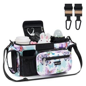 image:imageTOPDesign Universal Baby Stroller Organizer Stroller Caddy with Detachable Mesh Bag amp Heightened Insulated Cup Holders amp NonSlip Secure Hooks Accessories Fits Most Strollers BlackButterfly
