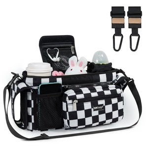 image:imageTOPDesign Universal Baby Stroller Organizer Stroller Caddy with Detachable Mesh Bag amp Heightened Insulated Cup Holders amp NonSlip Secure Hooks Accessories Fits Most Strollers BlackCheckerboard