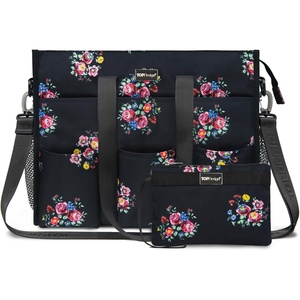 image:imageTOPDesign Utility Water Resistant Tote Bag with 22 Pockets Top Zipper Closure amp Thick Bottom Support for Working WomenBlooming Flower