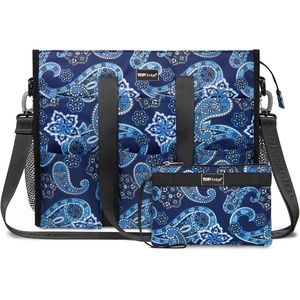 image:imageTOPDesign Utility Water Resistant Tote Bag with 22 Pockets Top Zipper Closure amp Thick Bottom Support for Working WomenBlue Bandanna