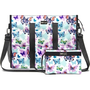 image:imageTOPDesign Utility Water Resistant Tote Bag with 22 Pockets Top Zipper Closure amp Thick Bottom Support for Working WomenButterfly