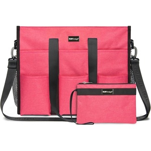 image:imageTOPDesign Utility Water Resistant Tote Bag with 22 Pockets Top Zipper Closure amp Thick Bottom Support for Working WomenLight Red